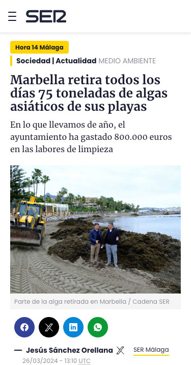 algas-news-ser Noticia referente a las algas invasoras en la página web de la SER